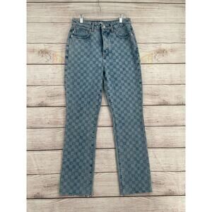 LF Lovers and Friends Reece High Rise Slim Straight Jeans Women's 27 Blue Check